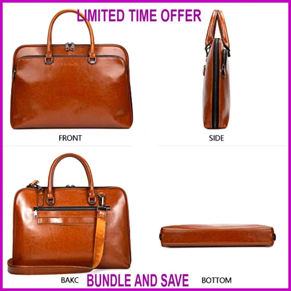 Genuine Leather Laptop Messenger Bag 13.3-15.6 Inch Work Briefcase